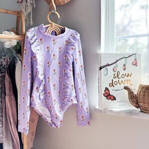 Wildflowers Along the Shore & Tiny Treasures rash guard floral flutter swimsuit